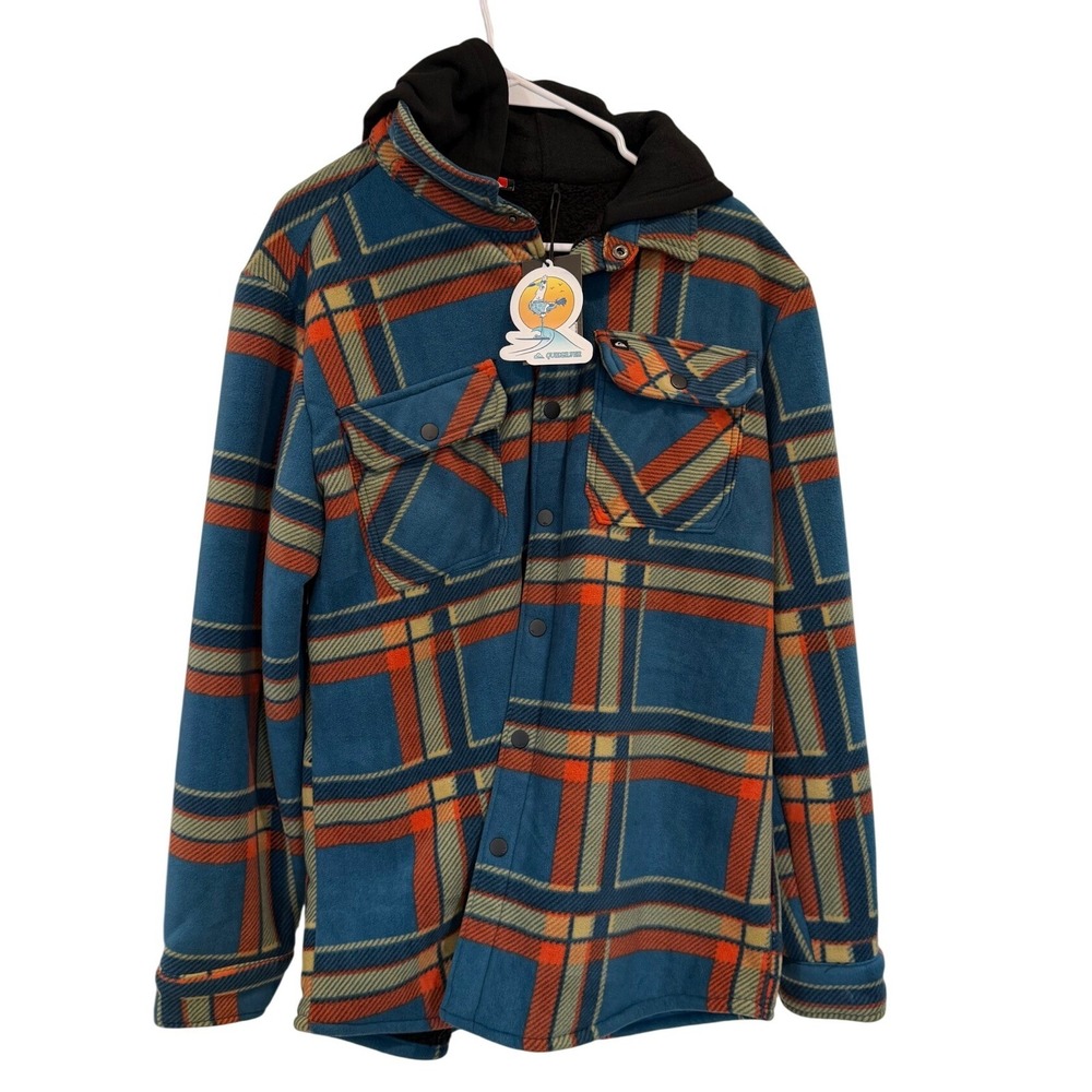 Quiksilver Mens Hooded Flannel Sherpa Lined Fleece Shacket Jacket Medium Blanket